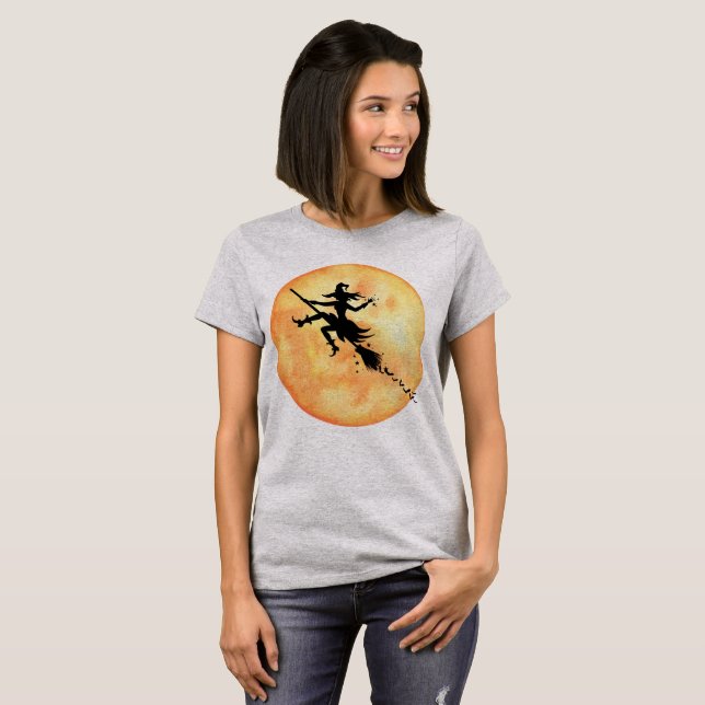Halloween Hexe auf Broom T-Shirt (Vorne ganz)