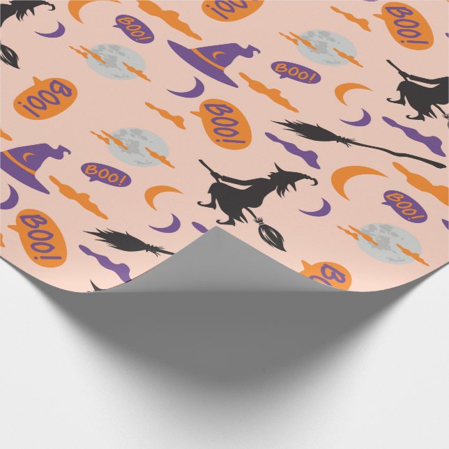Halloween Hexe auf Broom Wrapping Paper mit Boo Geschenkpapier (Ecke)