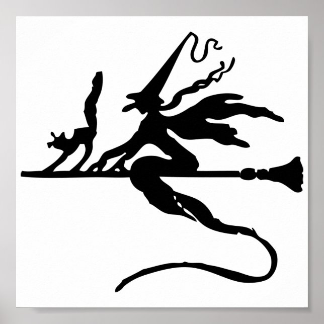 Halloween Hexe auf Broomstick Poster (Vorne)