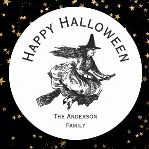 Halloween Hexe auf Broomstick Runder Aufkleber