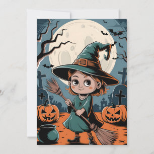 Halloween - Hexe auf dem Besen Einladung