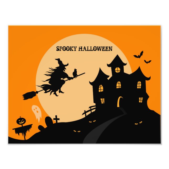 Halloween-Hexe auf einem Besen Fotodruck (Vorne)