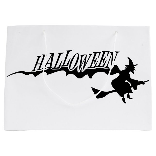 Halloween-Hexe auf einem Besen Große Geschenktüte (Vorderseite)