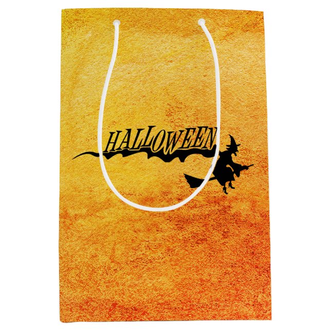 Halloween-Hexe auf einem Besen Mittlere Geschenktüte (Vorderseite)