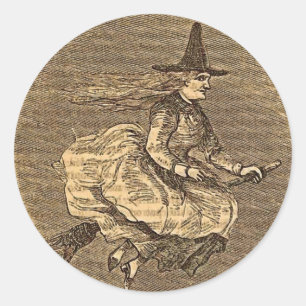 Halloween Hexe auf einem Besen Runder Aufkleber