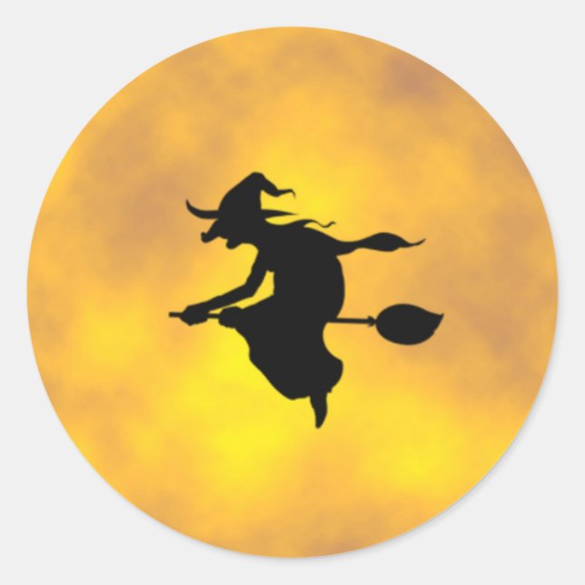 Halloween Hexe auf einem klassischen Rundaufkleber Runder Aufkleber (Vorderseite)