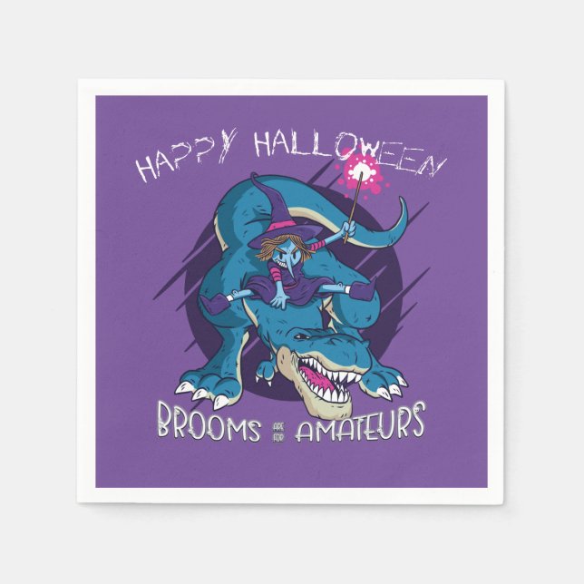 Halloween-Hexe auf T-Rex-Illustration-Party Serviette (Vorderseite)