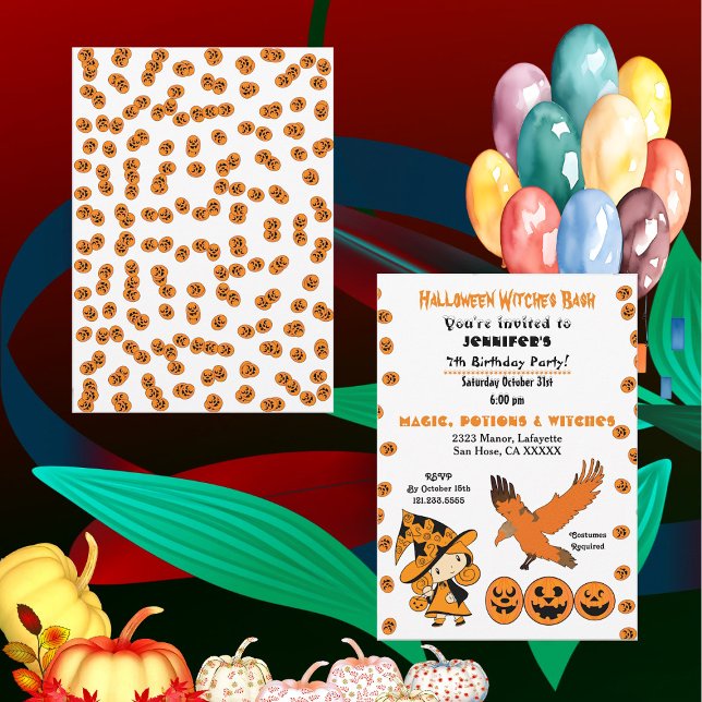 Halloween Hexe Bash Kürbislaterne Geburtstagsparty Einladung (Halloween Witch Bash Jack O Lantern Birthday Party Invitation)