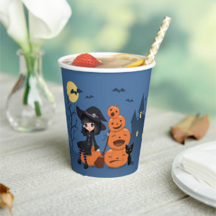 Halloween Hexe, Black Cat und Kürbiskins Pappbecher