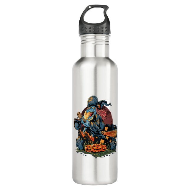 Halloween-Hexe Edelstahlflasche (Vorderseite)