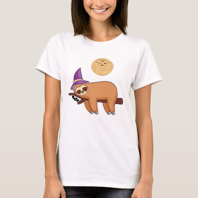 Halloween-Hexe-Faultier-Übergroßes T-Shirt (Vorderseite)
