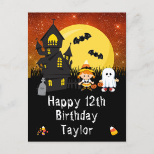 Halloween Hexe Geist Orange Alles Gute zum Geburts Postkarte