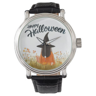 Halloween-Hexe im Blumenfeld Armbanduhr