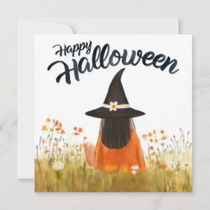 Halloween-Hexe im Blumenfeld Einladung