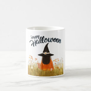 Halloween-Hexe im Blumenfeld Kaffeetasse