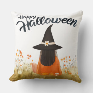 Halloween-Hexe im Blumenfeld Kissen