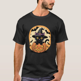Halloween-Hexe-Katze im Kürbis. Lustige schwarze K T-Shirt