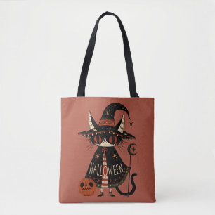 Halloween-Hexe-Katze und Kürbis  Tasche