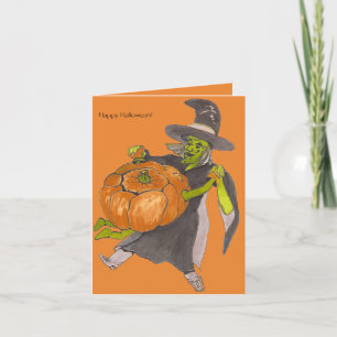 Halloween-Hexe-Kürbis-Tanz-Farbe entworfen Karte