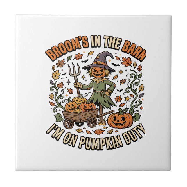 Halloween-Hexe Kürbisfeld Humor Fliese (Vorderseite)