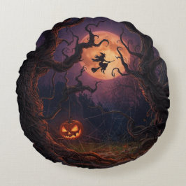 Halloween Hexe & Kürbiskissen Rundes Kissen