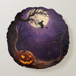 Halloween Hexe & Kürbiskissen Rundes Kissen