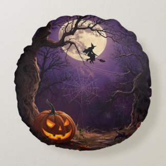 Halloween Hexe & Kürbiskissen Rundes Kissen