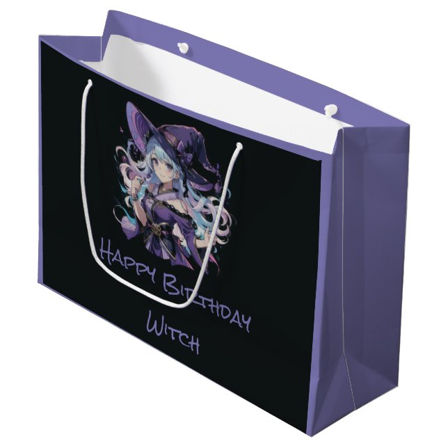 Halloween/Hexe/lila Große Geschenktüte (Vorderseite Schrägansicht)