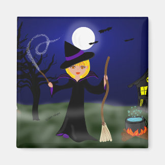 Halloween Hexe mit Cauldron Magnet