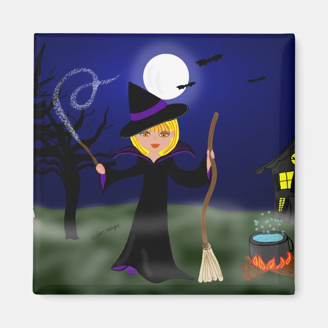 Halloween Hexe mit Cauldron Magnet (Vorne)