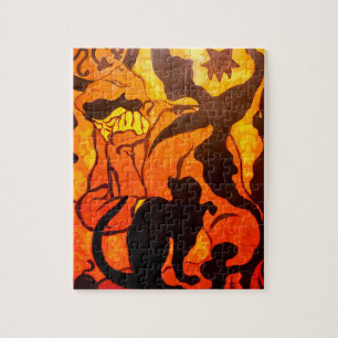 Halloween Hexe mit einer schwarzen Katze