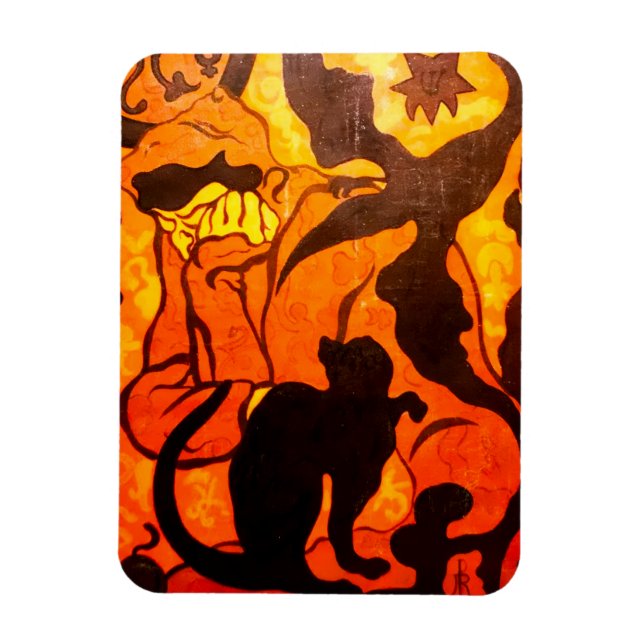 Halloween Hexe mit einer schwarzen Katze Magnet (Vertikal)