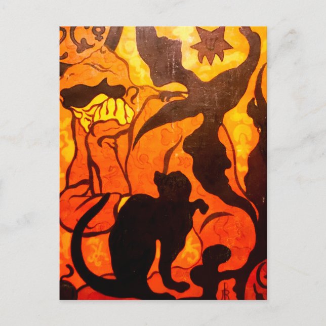 Halloween Hexe mit einer schwarzen Katze Postkarte (Vorderseite)