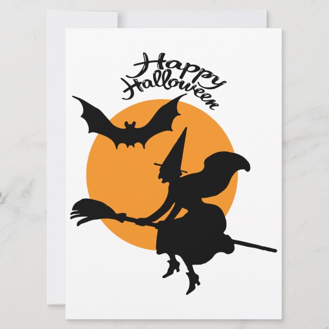Halloween-Hexe mit Fledermaus, Hexe Karte (Vorderseite)
