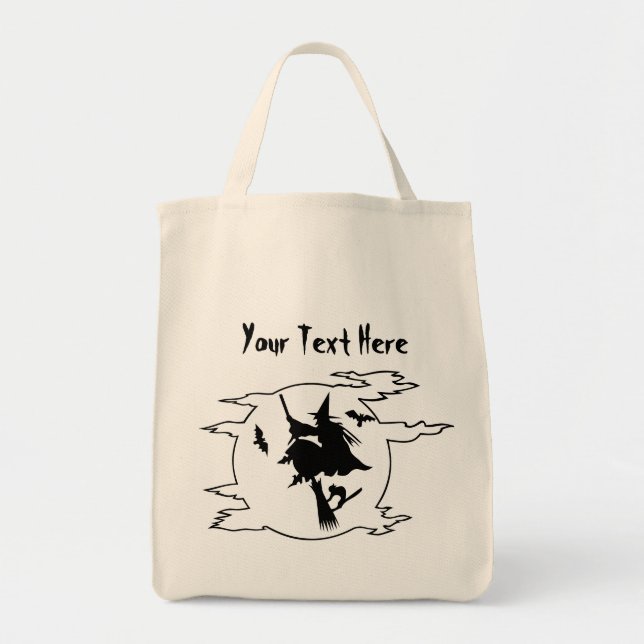 Halloween-Hexe mit Katze und Fledermaus Tragetasche (Vorne)