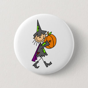Halloween Hexe mit Kürbis Button