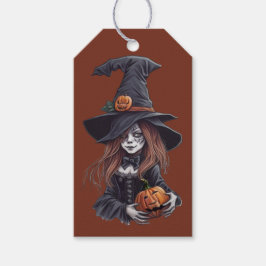 Halloween-Hexe mit Kürbis -  Geschenkanhänger
