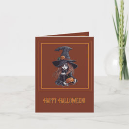 Halloween-Hexe mit Kürbis - Karte