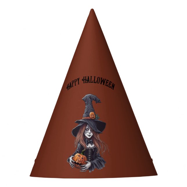 Halloween-Hexe mit Kürbis -  Partyhütchen (Vorderseite)