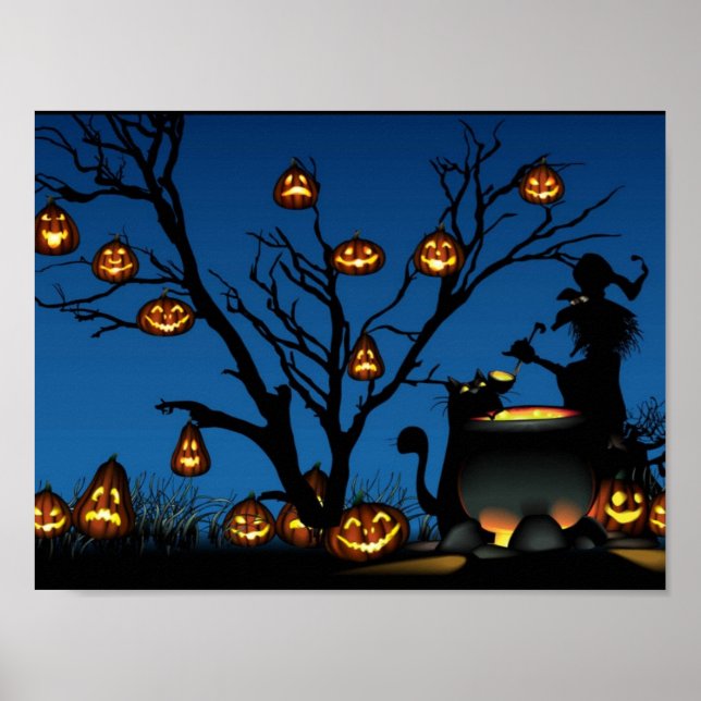 Halloween Hexe mit Kürbis Poster (Vorne)