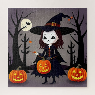 Halloween-Hexe mit Kürbissen