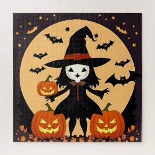 Halloween-Hexe mit Kürbissen