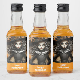 Halloween-Hexe mit Kürbissen Alkoholflaschenetikett