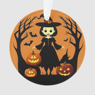 Halloween-Hexe mit Kürbissen in einer unheimlichen Ornament