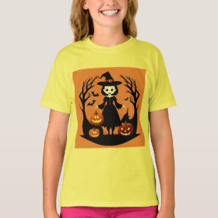 Halloween-Hexe mit Kürbissen in einer unheimlichen T-Shirt