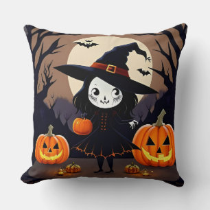Halloween-Hexe mit Kürbissen Kissen