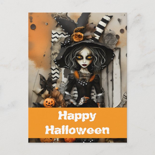 Halloween-Hexe mit Kürbissen Postkarte (Vorderseite)