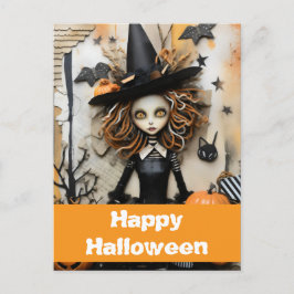 Halloween-Hexe mit Kürbissen Postkarte