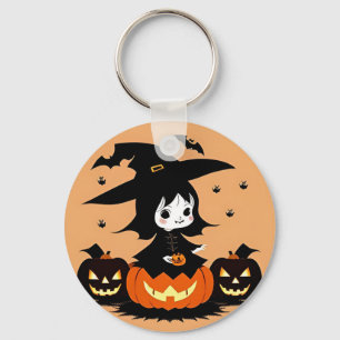 Halloween-Hexe mit Kürbissen Schlüsselanhänger