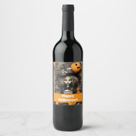 Halloween-Hexe mit Kürbissen Weinetikett